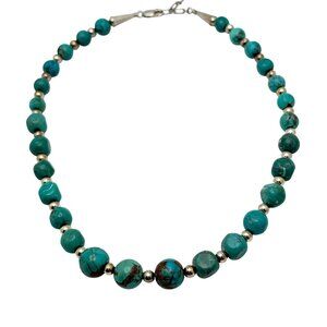 Vtg Relios Carolyn Pollack Sterling 925 Silver Turquoise Bead Necklace 16  Gift